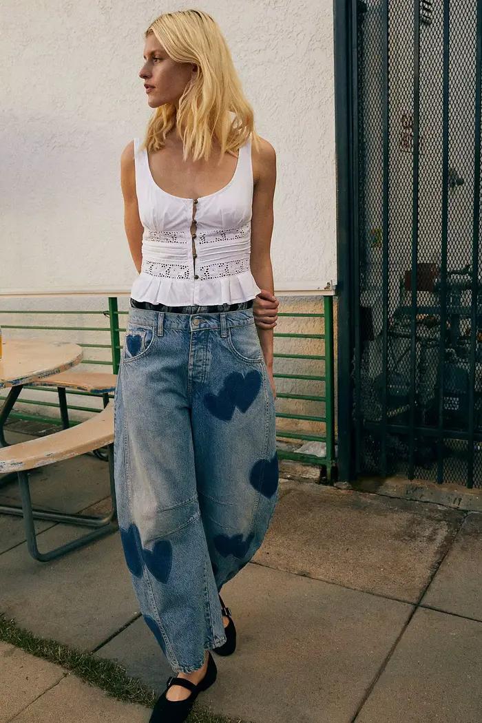 Boho plage bleu coton Denim jean pour femmes pantalon décontracté ample taille moyenne Tube en forme