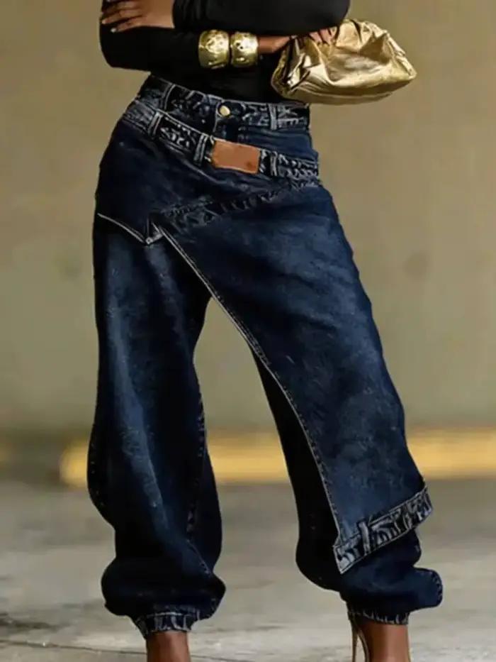 SHENGPALAE Jean large taille haute pour femme