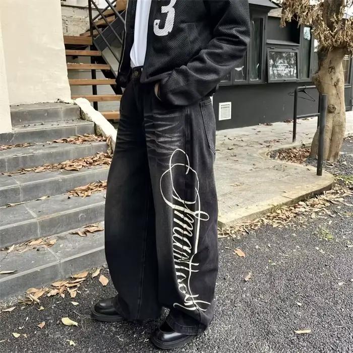 Nouveau jean baggy à jambe droite imprimé lettres pour homme