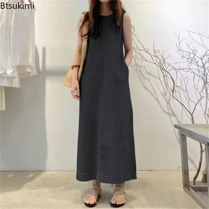 Robe d'été sans manches en jean pour femme 2026