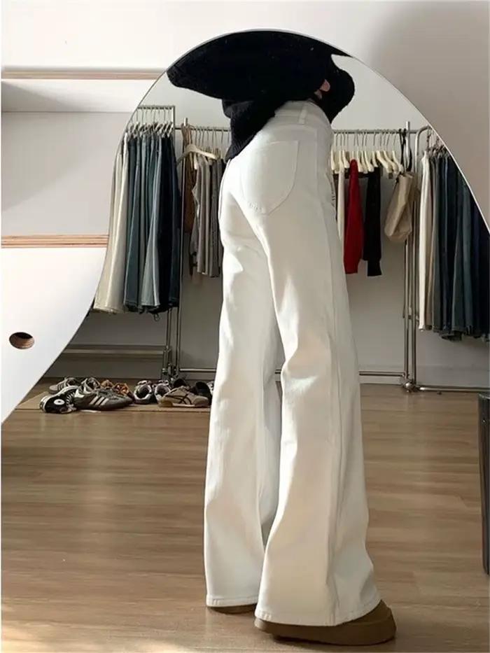 Pantalon en jean évasé Botvotee American Vintage White pour femmes, taille basse, non extensible, matériau coton-polyester, style décontracté, adapté pour toutes les saisons