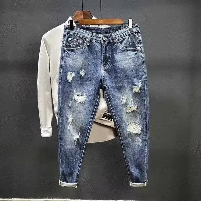 Pantalon de cowboy déchiré pour hommes avec imprimé