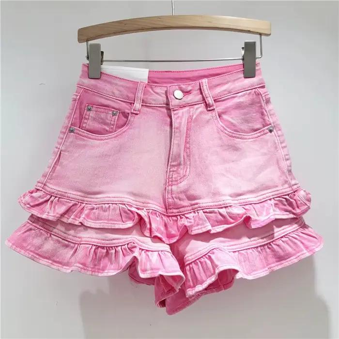 Shorts en jean élégants à volants pour femme