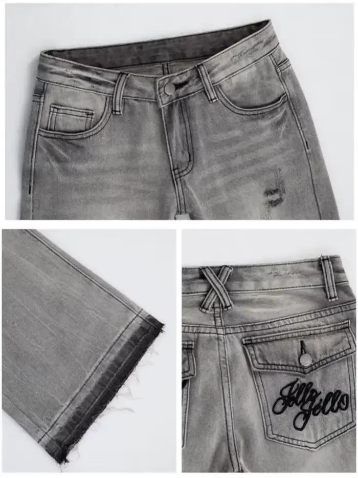 2025 Ropa Y2K mode lettre broderie mince Flare jean Pantalon femmes vêtements Vintage gris décontracté dame