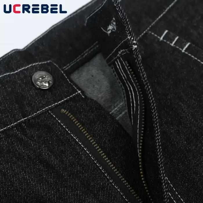 Short en jean brodé pour homme, streetwear d'été, noir, longueur genou