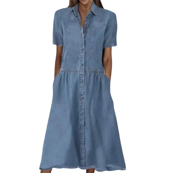 Robe en Denim à Manches Courtes pour Femme
