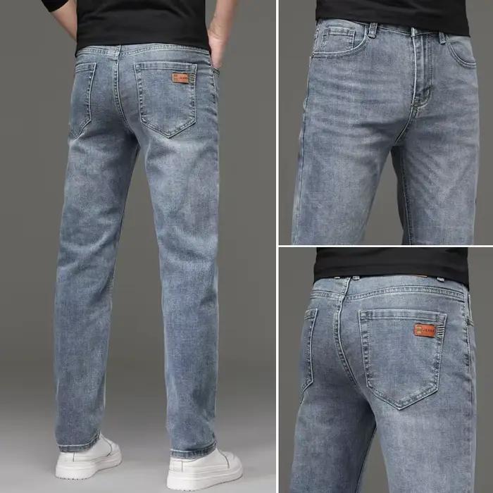 Jean décontracté homme 2026 coupe classique coton adoucissant extensible gris bleu-blanc pour homme toutes saisons occasions shopping