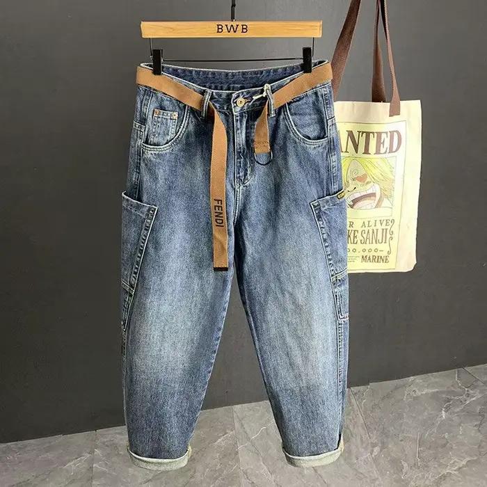 Printemps automne jean bleu ample pour hommes concepteur Hip-hop Streetwear jambe droite décontracté vêtements de