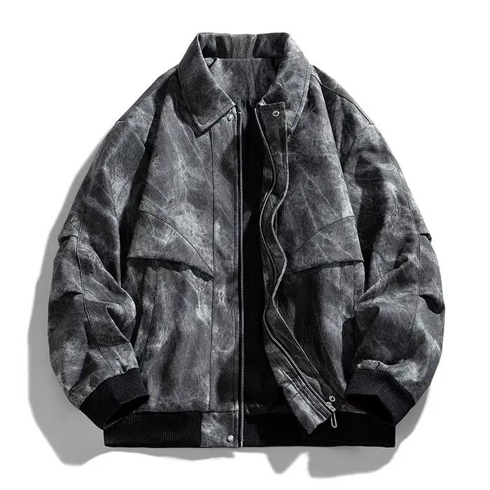 Automne hiver Denim veste hommes américain haute rue manteaux mode cravate-teinture fermeture éclair Moto Biker Jean