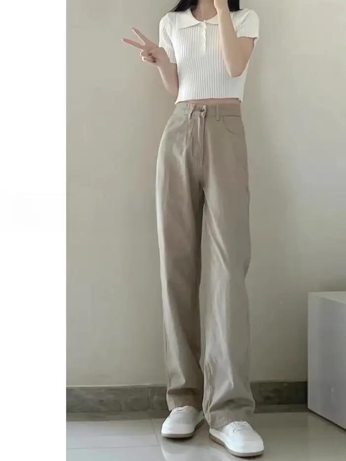 Automne Kaqi blanc jean femmes pantalons à jambes larges maman Femme Y2K