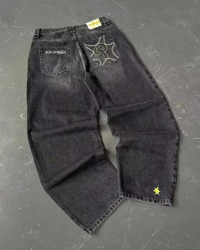 Jeans amples brodés lettres Y2K