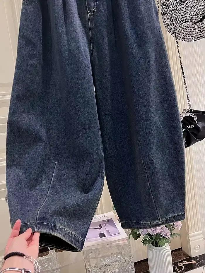 Grande taille 5XL 140kg été automne cheville longueur pantalon élastique Wasit jambe large jean pour femme