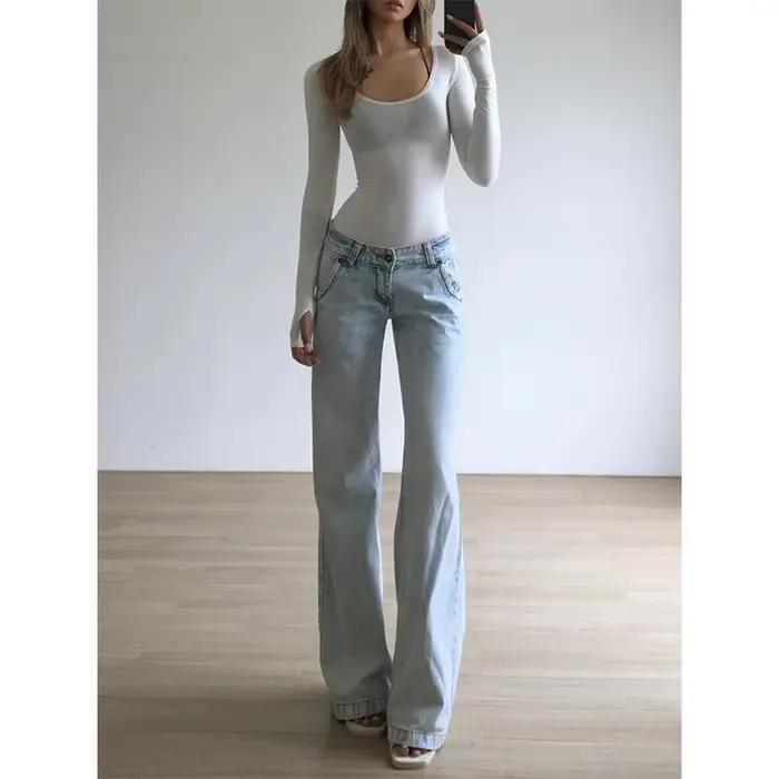 MEXZT S-3Xl Streetwear jean femmes Vintage 90S jambe large Denim pantalon été coréen Sexy taille basse Baggy lavé