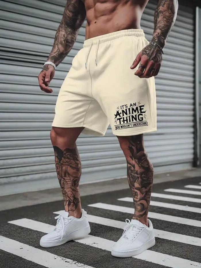 Shorts décontractés pour hommes, tissu respirant et doux, imprimé lettres audacieuses, activités sportives de plein air, été