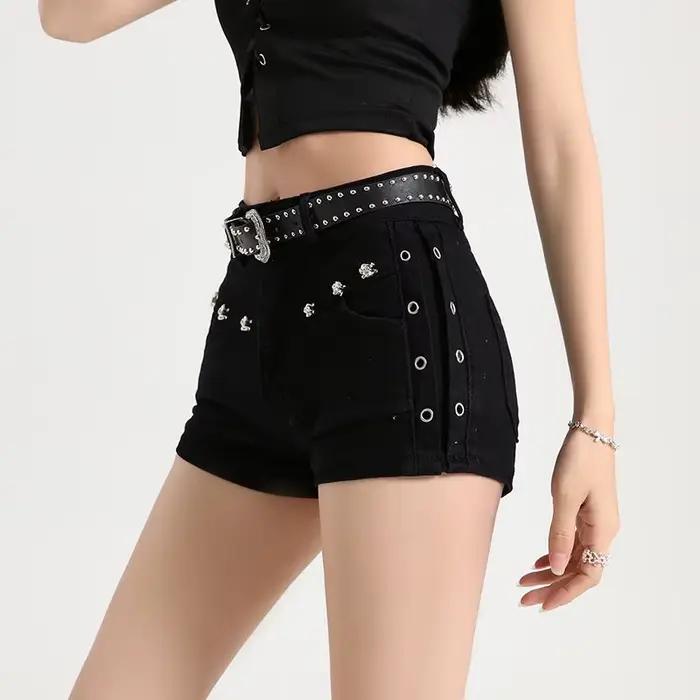 Shorts en jean Y2K noirs sexy taille basse pour femme