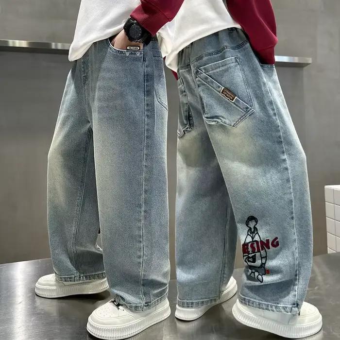 Offre spéciale enfants mode jean avec lettres pour garçons vêtements de luxe Denim pantalon élégant adolescent enfant