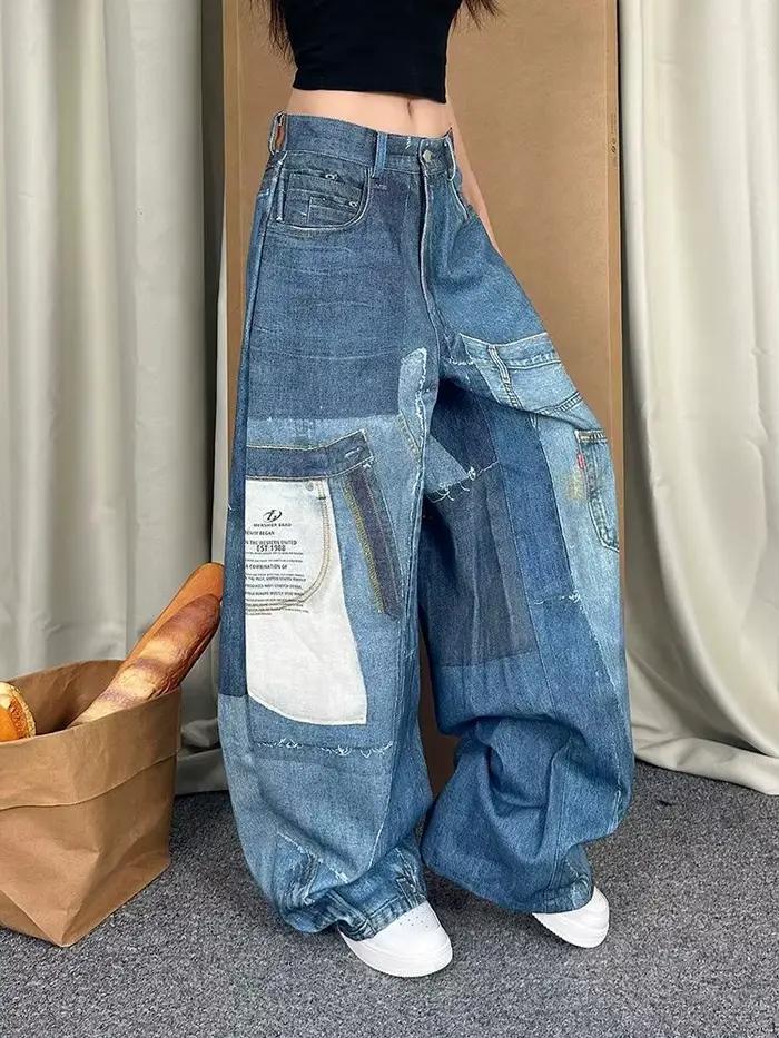 Jeans Baggy Empilé à Jambes Larges pour Femme Style Punk Grunge Y2K Occasions Spéciales Garde-Robe Mode Rebellon