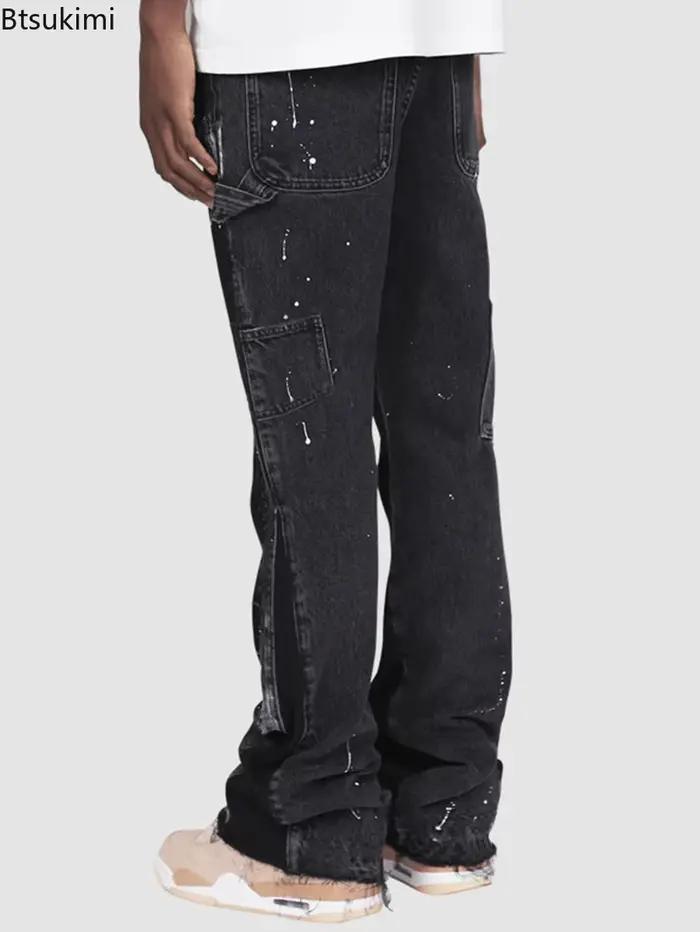 Nouveau Jean Homme Tendance Style Urbain Coupe Droite Décontractée Pantalon de Travail Américain Vintage Superposé Micro Évasé Streetwear