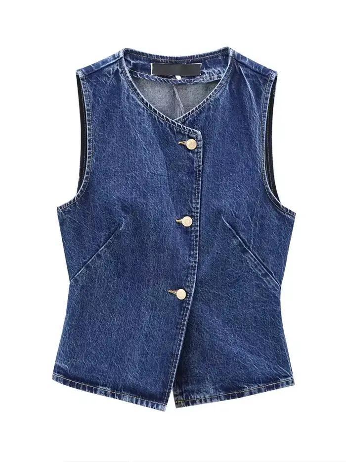 Gilet femme décontracté en denim col en V pour bureau et streetwear toutes saisons polyvalent confortable et élégant à offrir