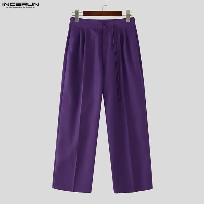 Pantalon homme INCERUN décontracté couleur unie polyester coupe droite ample ajustement lâche fourreau vintage streetwear pour hommes toutes saisons occasions décontractées