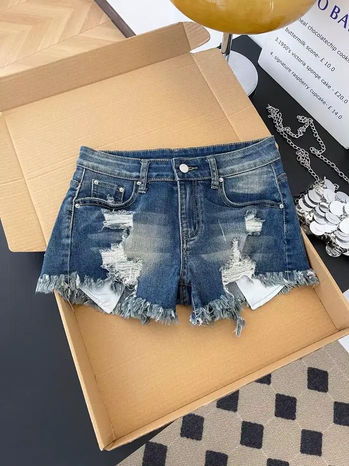 Shorts en jean déchirés rétro pour femme