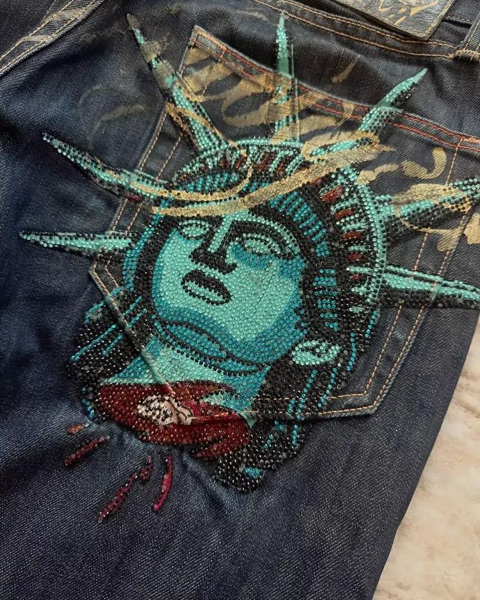 Vintage années 2000 Statue de la Liberté Jean Taille haute Baggy Pantalon