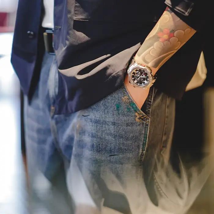 Maden Pantalon jeans masculin bleu clair avec peinture éclaboussée Graffiti