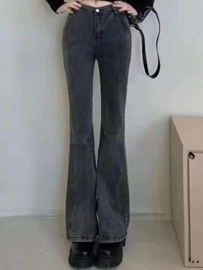 Femmes coréennes Flare jean filles taille haute élastique botte coupe pantalon dame Vintage bleu noir gris marron Denim