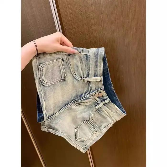 Nicemix rétro épicé fille taille haute minceur Stretch jambe droite jean pour les femmes été mince lavé usé Denim Shorts