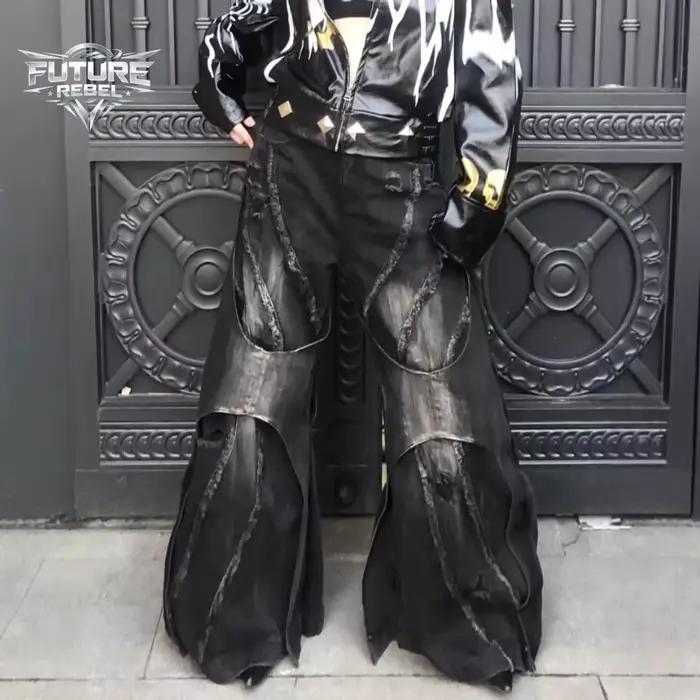 Jeans en denim Y2K déchiré et patchwork, coupe ample unisexe, style gothique, évasé, vintage, hip-hop, délavé, jambe large, tendance Harajuku pour homme toutes saisons