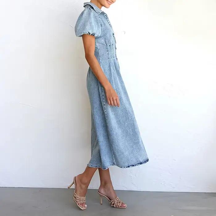 Robe chemise en jean délavé chic pour femme