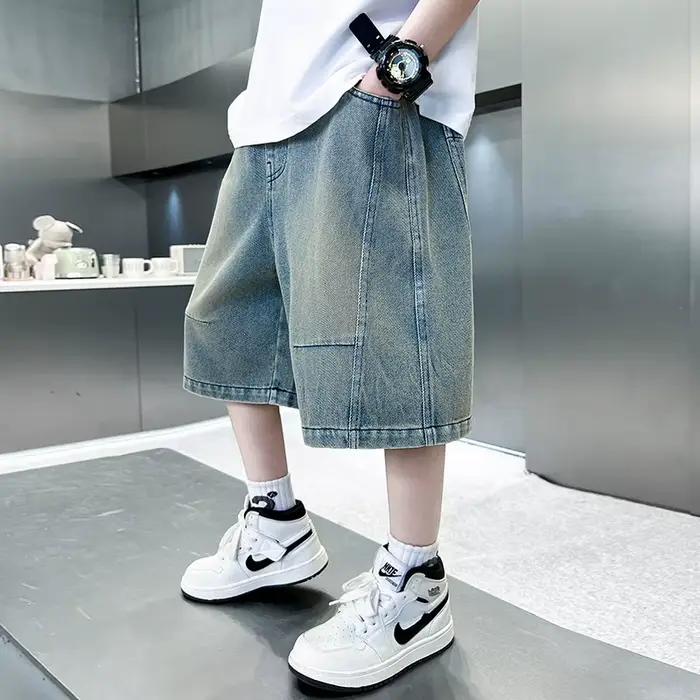 2025 mode Denim Shorts pour garçons adolescent enfants taille élastique dessin animé Capris Jean pantalons courts pour