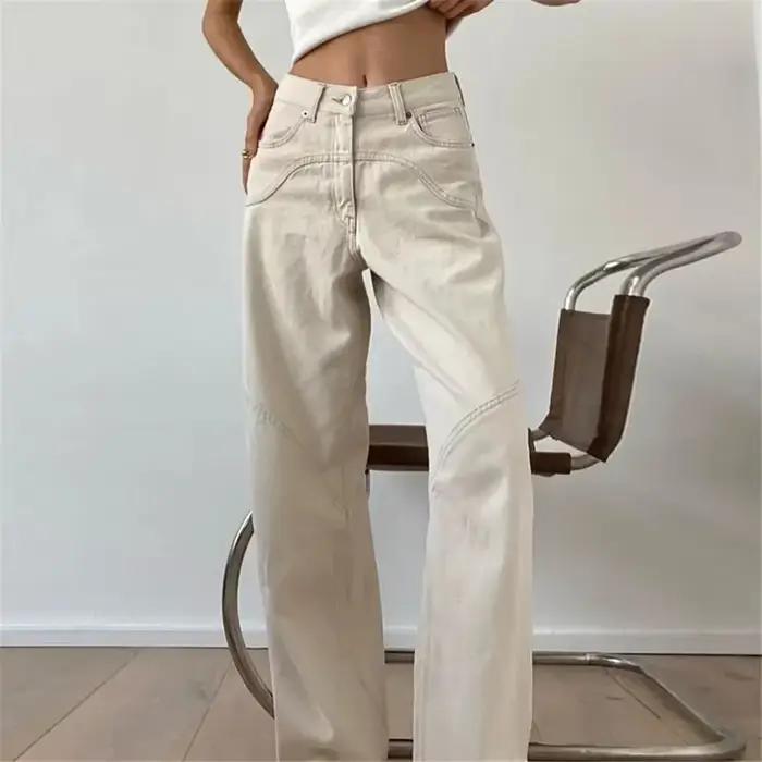 Jean Baggy Beige pour Femme
