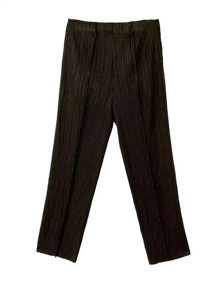 Pantalon droit plissé LANMREM taille haute polyester pour femmes printemps été casual chic plissé ajustement confortable