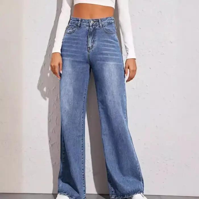 Jean ample taille haute à jambe large pour femme