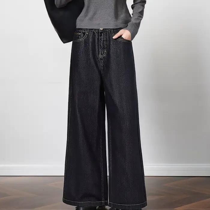 OLrain 2026 Printemps Femme Jean Bleu Ample Taille Haute Couvrant les Hanches Décontracté pour le Quotidien Pantalon Palazzo O58CA003191