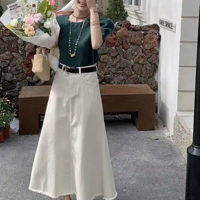 Blanc taille haute une ligne Denim jupe femmes minceur mode Midi moulante queue de poisson