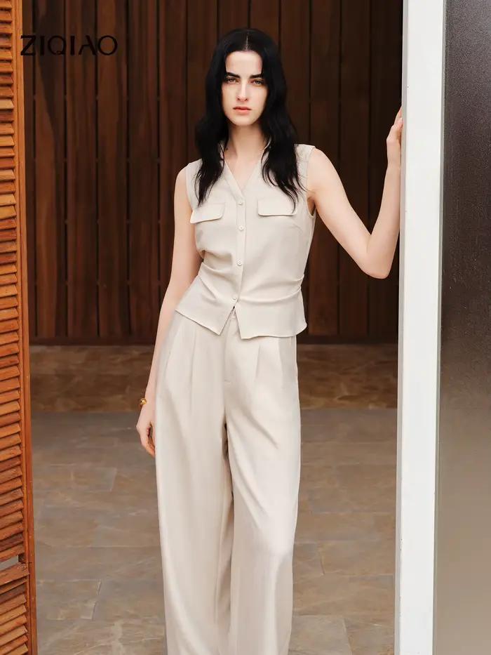 ZIQIAO 2026 – Ensemble trois pièces d'été pour femme : Gilet ajusté