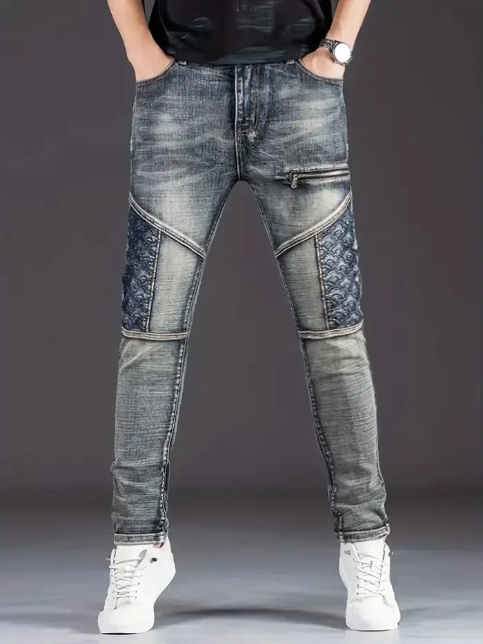 Jeans de moto homme décontractés avec patchwork pour les quatre saisons occasions quotidiennes et style nostalgique