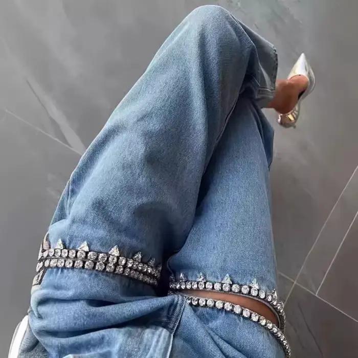 Jean élégant à strass pour femmes