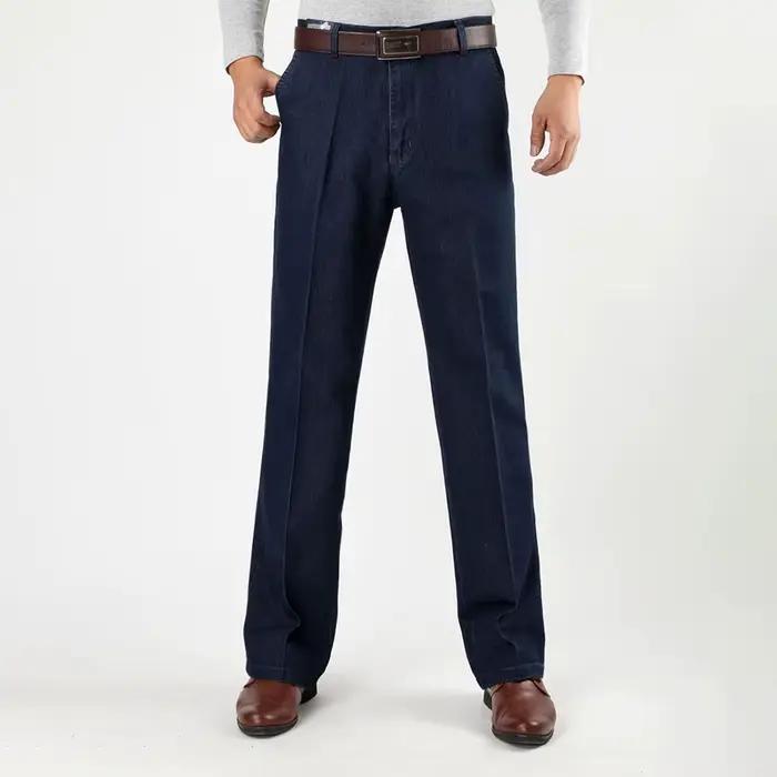 Jean classique extensible pour homme, pantalon Baggy droit en coton, bleu, tailles 30 à 45