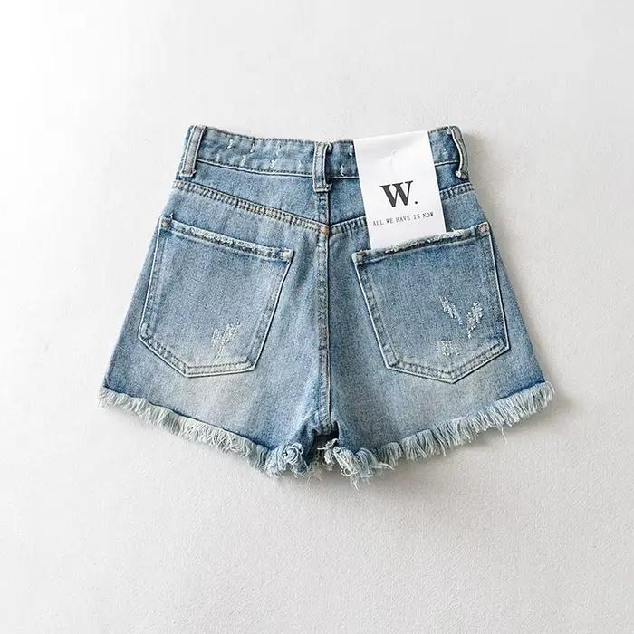Short en Jean délavé à trous cassés pour femmes