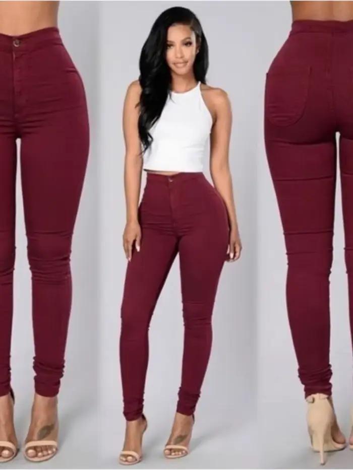 Couleur unie jean moulant Femme blanc noir taille haute rendu