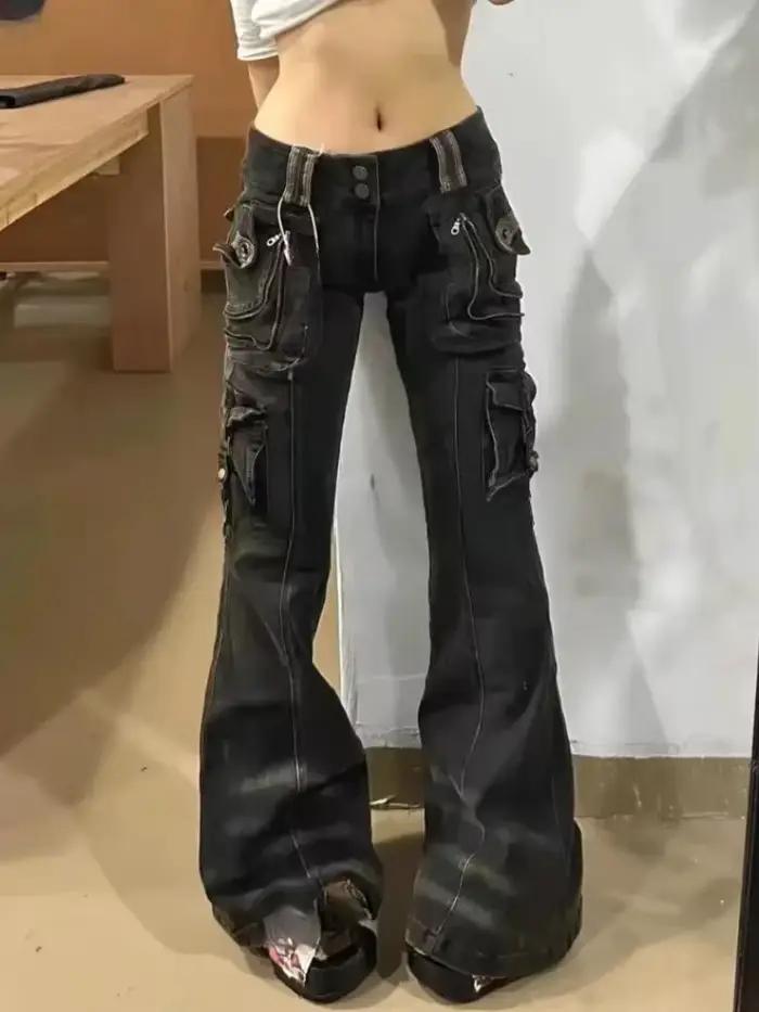 Jean Chic japonais Harajuku Y2K, pantalon Punk Hip-pop des années 2000, esthétique gothique, taille haute, slim, mode printemps 2025
