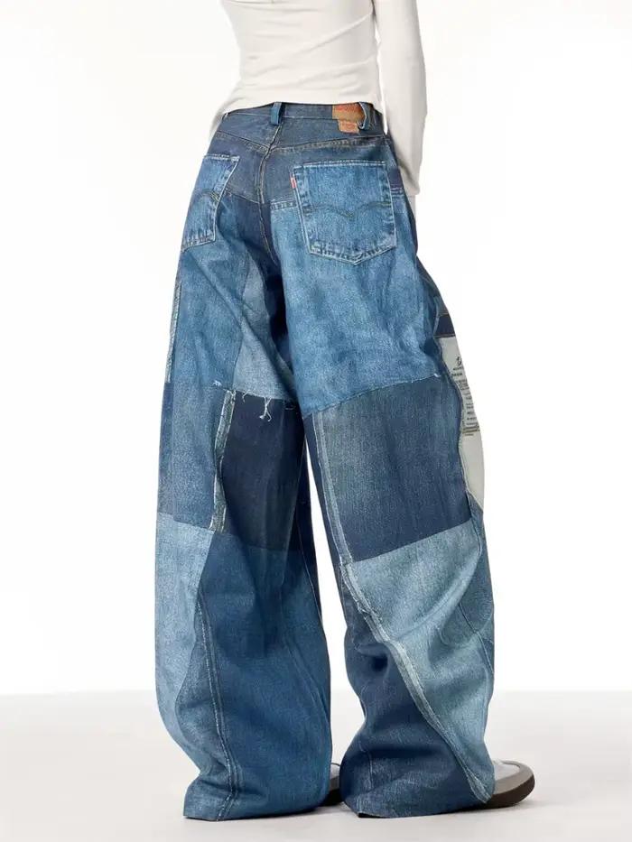 Jeans Baggy Empilé à Jambes Larges pour Femme Style Punk Grunge Y2K Occasions Spéciales Garde-Robe Mode Rebellon