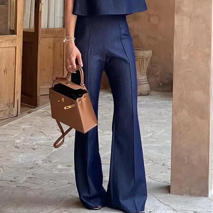Krisstargirls 2025 été taille haute Jean pantalon pour femmes Vintage fendu-joint Streetwear Féamale évasé Denim