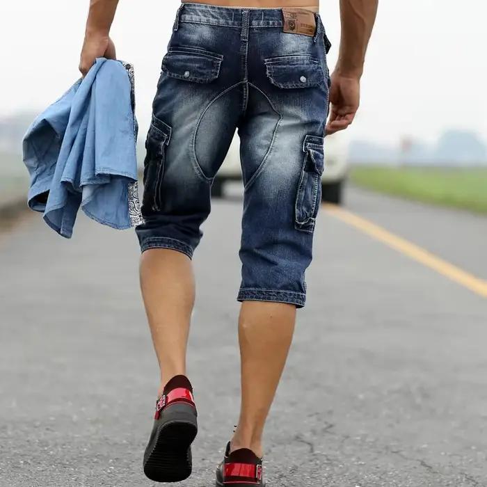 Short cargo en denim pour homme avec plusieurs poches