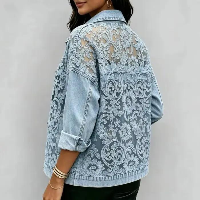 Veste en jean vintage transparente à manches longues et boutonnée