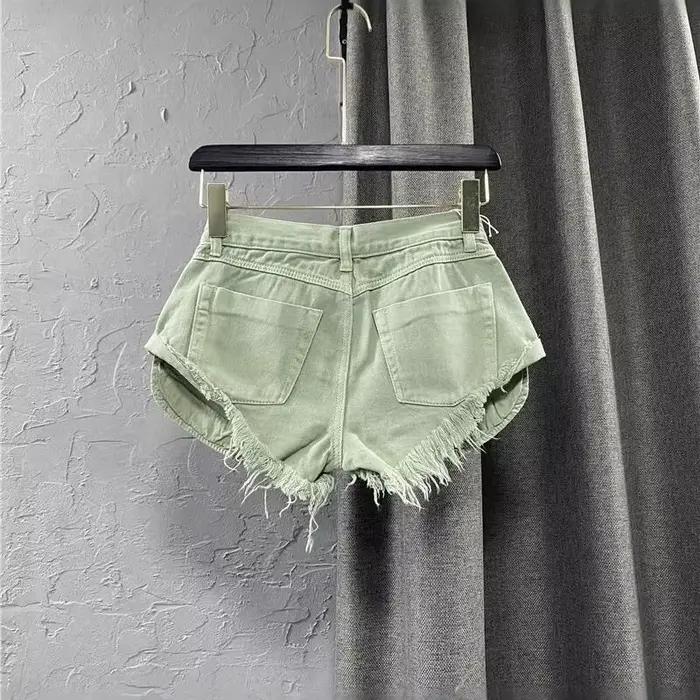 Nouveaux shorts en jean vert taille basse pour femmes