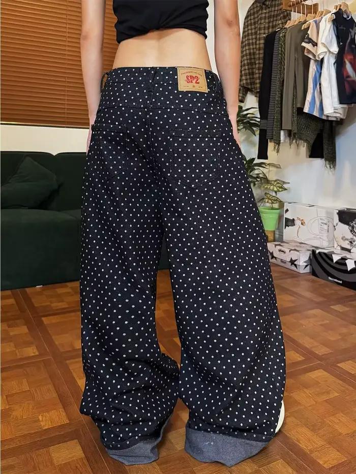Pantalon femme noir gothique Y2k Baggy jean Harajuku Vintage à pois Denim
